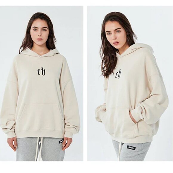NEW Chinism Unisex Hoodie Sweatshirt L Beige CH Cozy Oversize Baggy SOFT $115 - Picture 3 of 16